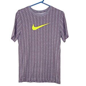 Nike All Over Logo Dri Fit The Nike Tee Athletic Short Sleeve T-Shirt Gray Sz Sm